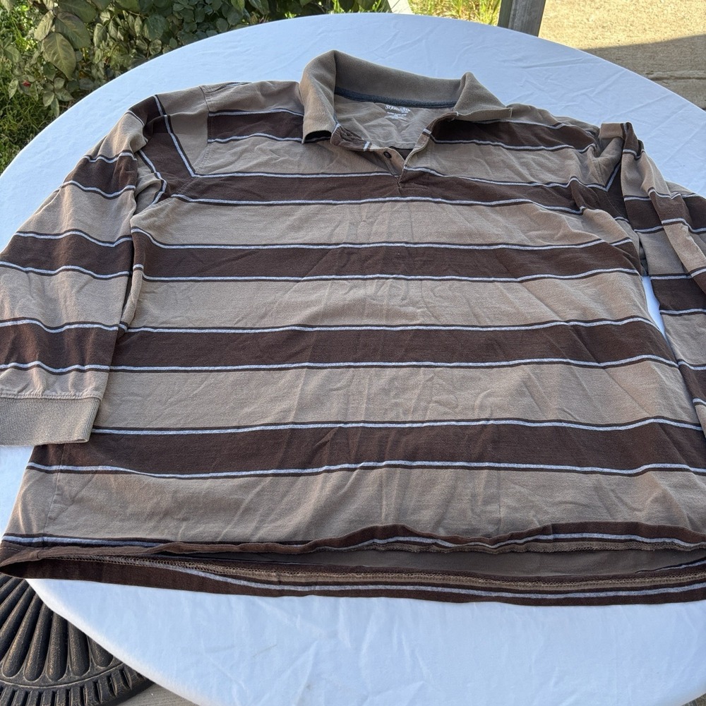 St. John's Bay Heritage Sueded Jersey Six 2XL Tan/Dark Brown Stripes Long Sleeve